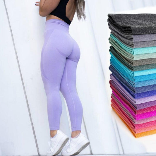 Stevvex women's seamless high waist lifting yoga leggings lavender solid color stretchy sport pants on Tampa Home & Garden Store