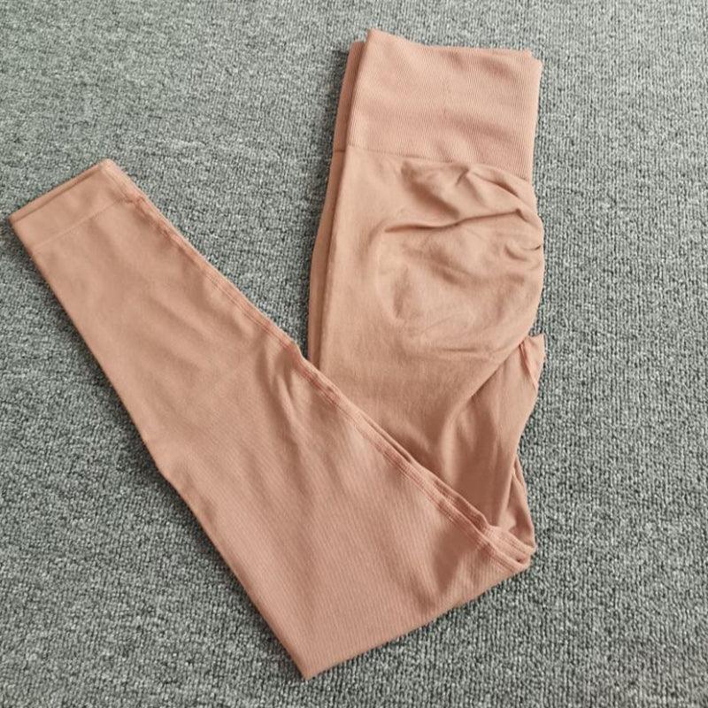 Stevvex women's seamless high-waist leggings in peach pink, soft stretch fabric on Tampa Home & Garden Store