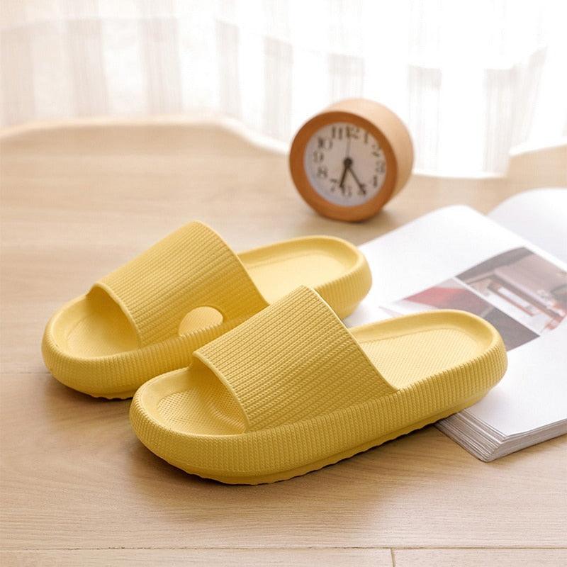Stevvex yellow thick-platform EVA slide slippers pair with open toe for indoor outdoor use on Tampa Home & Garden Store