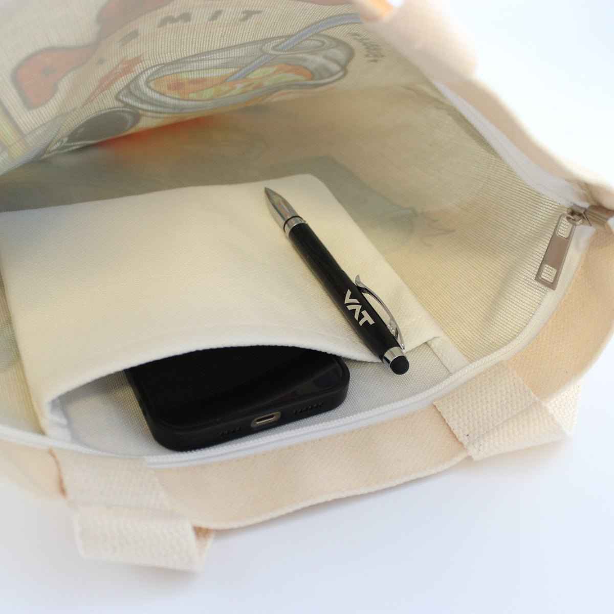 Cream Boba Tote Bag with a Keychain and Pin