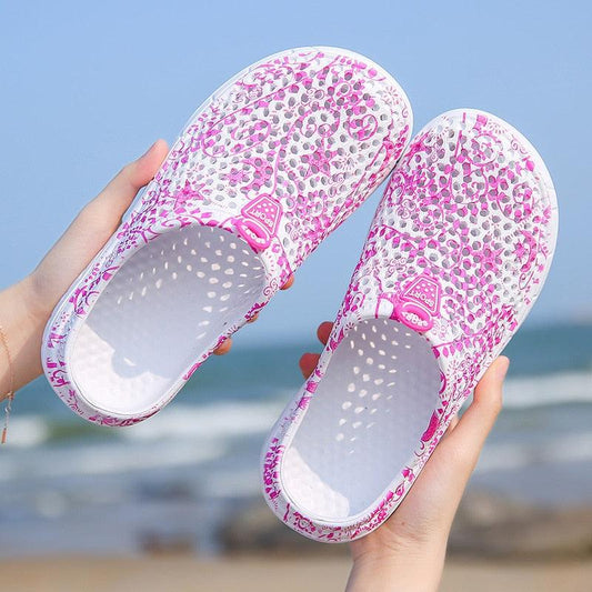 Stevvex womens casual clogs with pink floral pattern, breathable slip-on beach sandals on Tampa Home & Garden Store