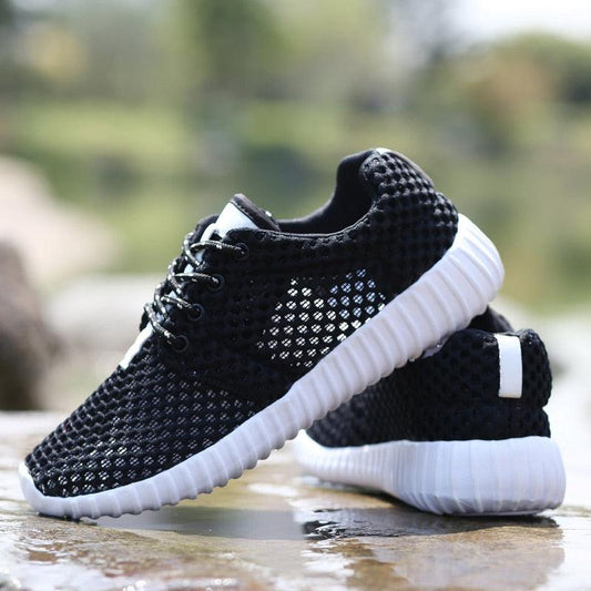 Stevvex Womens mesh athletic sneakers black lace-up lightweight breathable white sole on Tampa Home & Garden Store