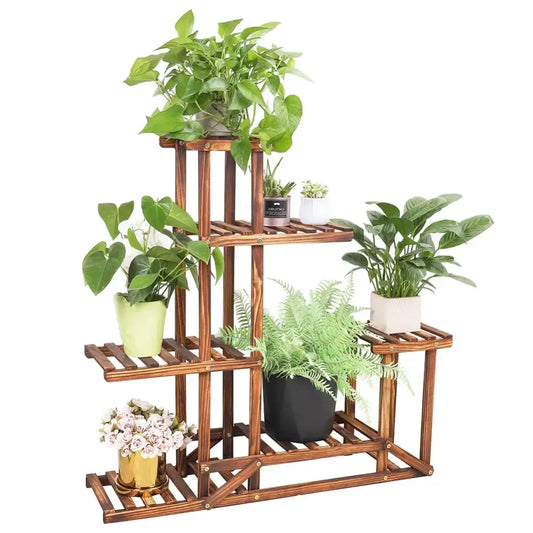 6 Tier natural wood plant stand for living room by Decorbites displaying potted plants on Tampa Home & Garden Store
