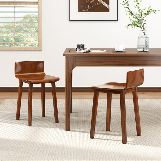 Wood Dining Chair Set of 2 Farmhouse Kitchen Dining Room Chairs Mid-Century Modern Armless Side Chairs-Brown
