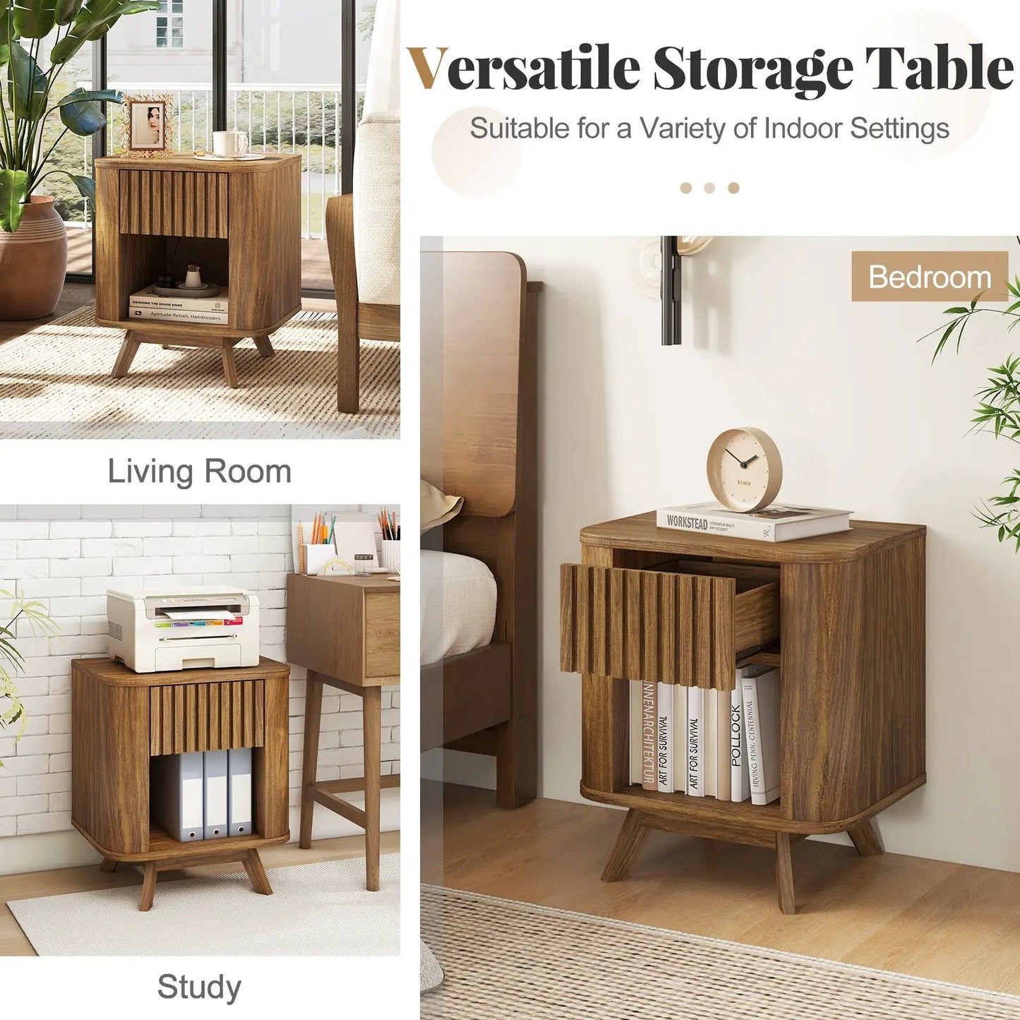 Two mid-century walnut nightstands with drawer and open shelf DirectDeals on Tampa Home & Garden Store