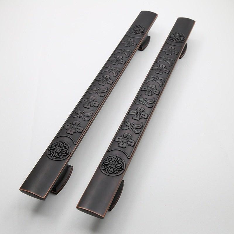 Door pull handles Stevvex with floral pattern, black finish, 2pc surface-mounted pulls on Tampa Home & Garden Store