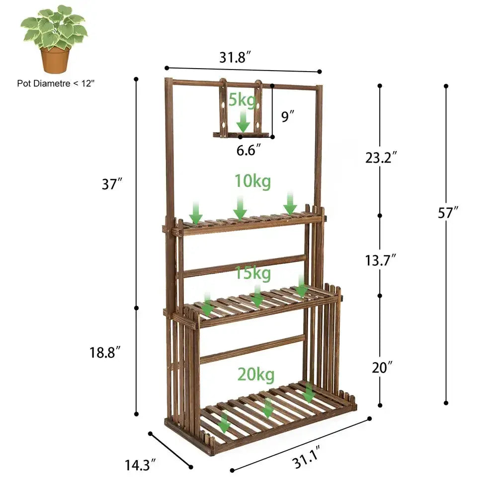 3-Tier wooden hanging plant stand indoors brown wood finish Decorbites on Tampa Home & Garden Store