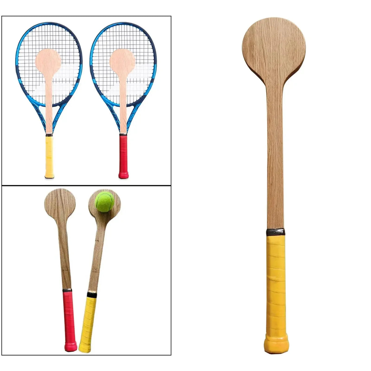 Tennis Swing Trainer: two wooden practice rackets and a wooden paddle by EstaliosFit on Tampa Home & Garden Store