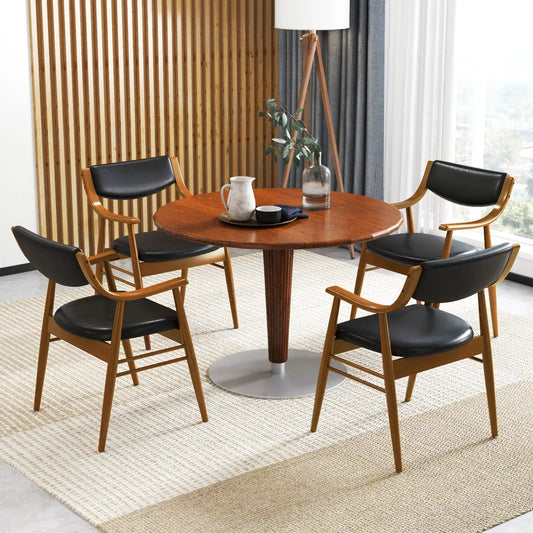 Wooden dining chairs with black padded seats around a round table; six chairs, DirectDeals on Tampa Home & Garden Store