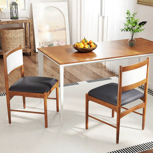 Wooden dining chairs pair with walnut frame, fabric back and dark cushioned seats DirectDeals on Tampa Home & Garden Store