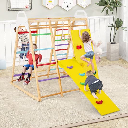 8-in-1 Wooden Jungle Gym Playset with Slide and Monkey Bars-Multicolor - Tampa Home & Garden Store