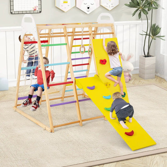 8-in-1 Jungle Gym with Slide and Monkey Bars wooden playset DirectDeals multicolor rungs on Tampa Home & Garden Store
