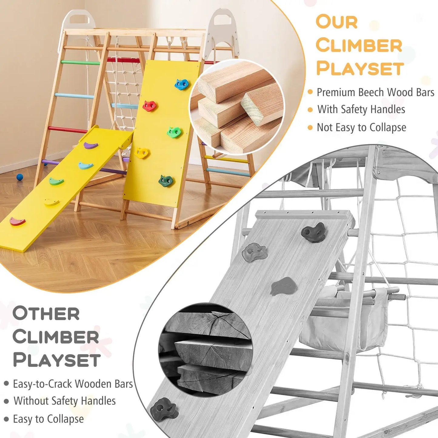 8-in-1 Wooden Jungle Gym Playset with Slide and Monkey Bars-Multicolor - Tampa Home & Garden Store