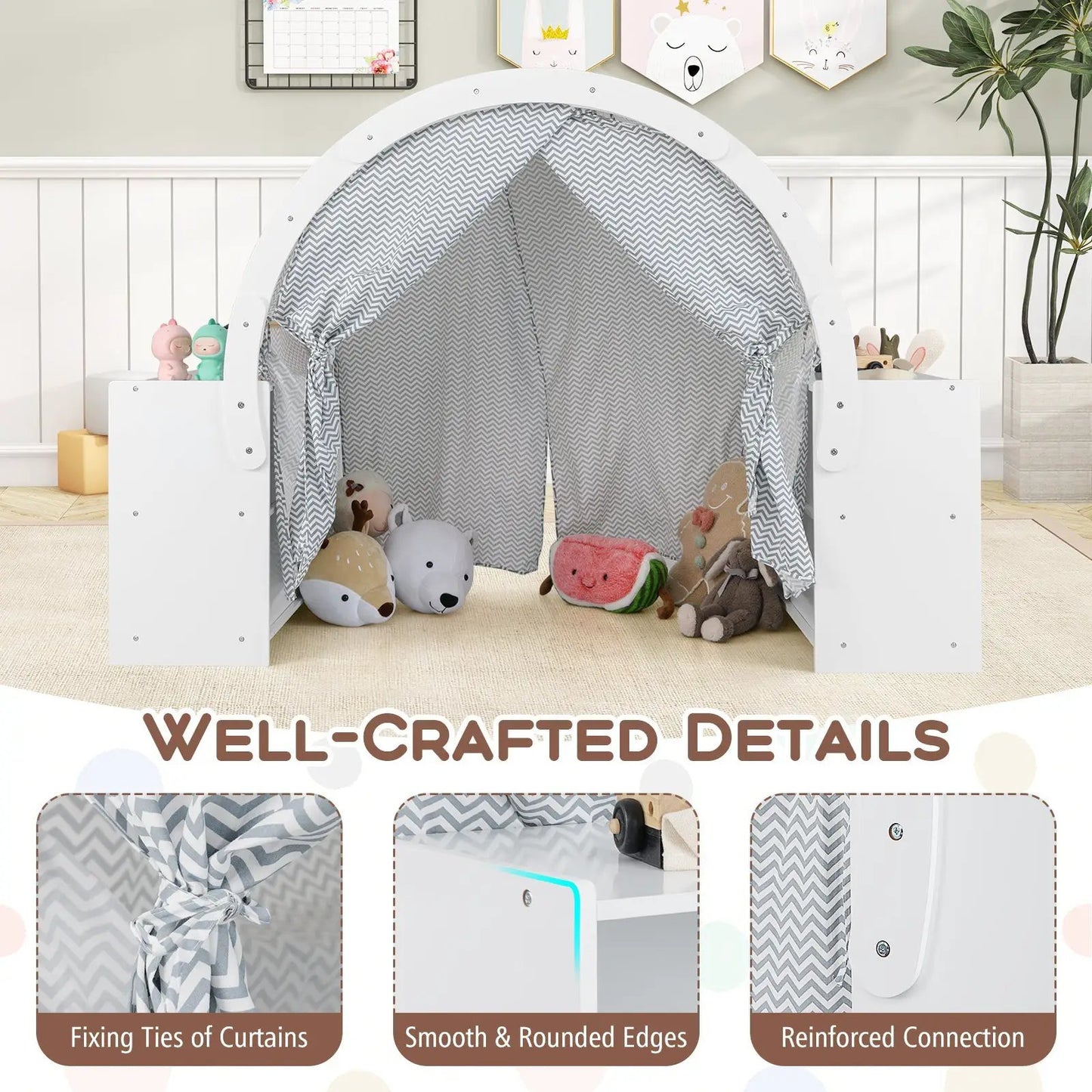 Kids Play Tent with gray chevron curtains and 8 cubbies DirectDeals play set for kids on Tampa Home & Garden Store