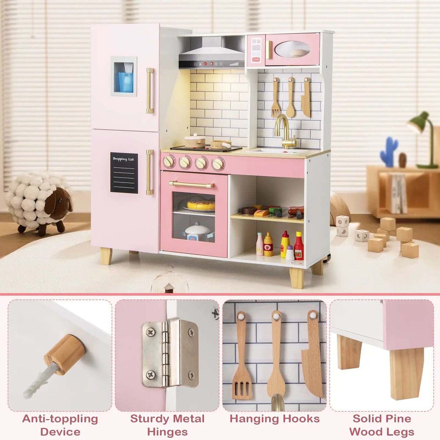 Wooden pretend kitchen ice maker and range hood DirectDeals in pink with stove, sink, oven on Tampa Home & Garden Store