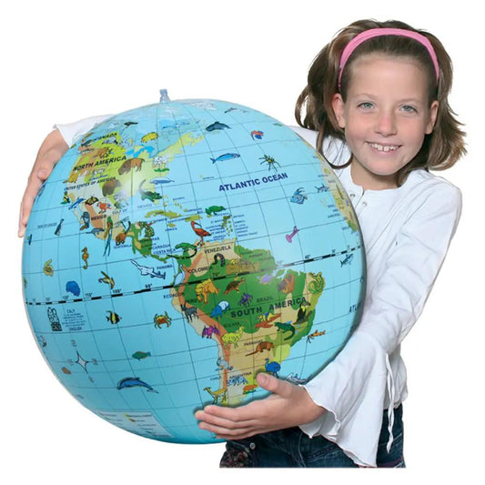 World Animals 20-Inch Inflatable Globe with animal illustrations by Ultimate Globes blue on Tampa Home & Garden Store