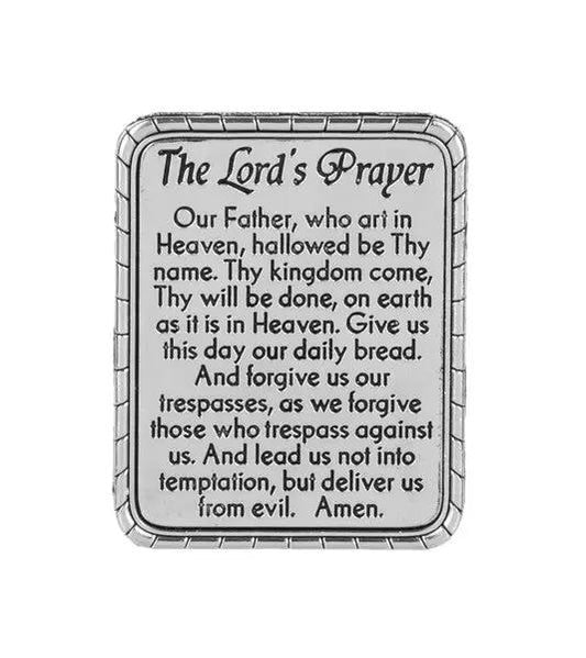 Lord's Prayer token keepsake, silver-tone rectangular charm with engraved text on Tampa Home & Garden Store