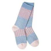 Mouse Creek Rachael crew socks in blue pink, child size 10–13 by The Country Christmas Loft on Tampa Home & Garden Store