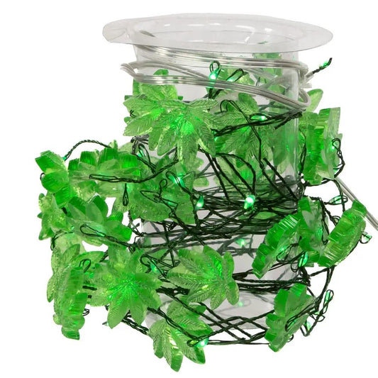 72-Light Green Fairy Micro LED Cannabis Leaf Cluster Garland - Tampa Home & Garden Store