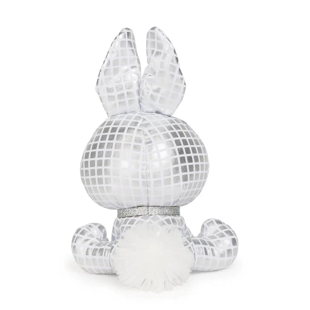 BG Night Bunny Plush with Silver Glitter Collar, white grid-pattern fur, seated bunny on Tampa Home & Garden Store
