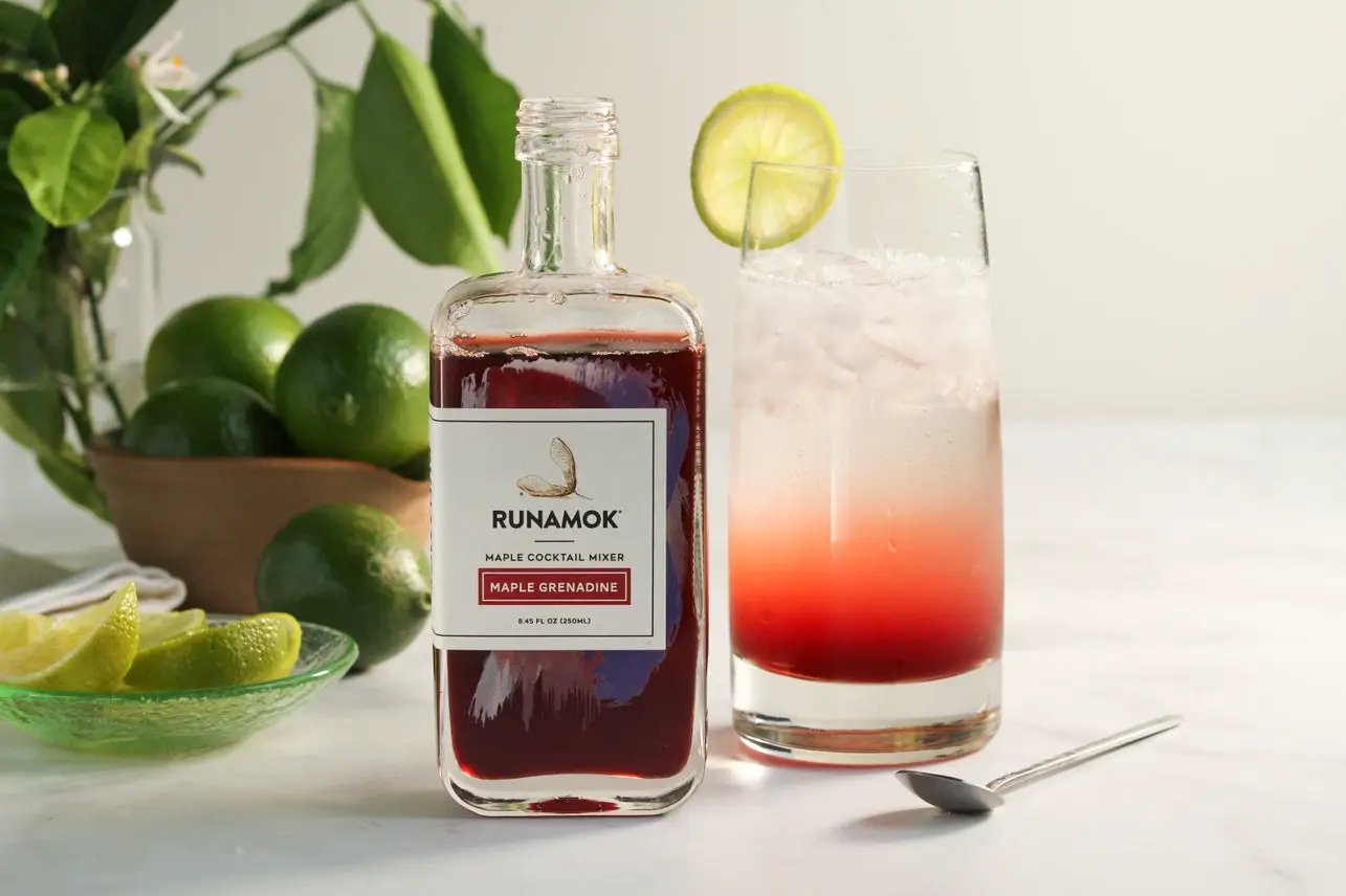Runamok Maple Grenadine Cocktail Mixer 250ml bottle with ruby red syrup on Tampa Home & Garden Store
