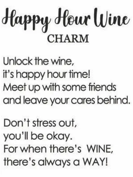 Happy Hour White Wine Charm black text on white background Drink Charms on Tampa Home & Garden Store