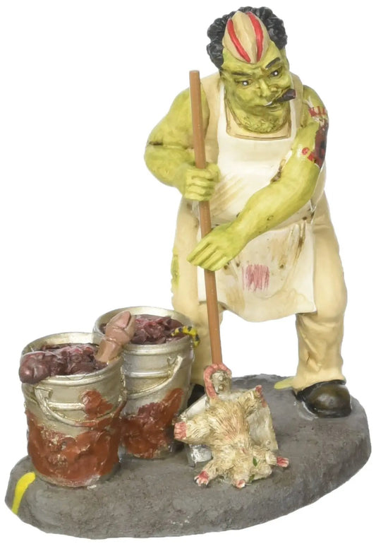 Halloween Village Tonight's Special figurine, green ogre in apron with buckets and rat on Tampa Home & Garden Store