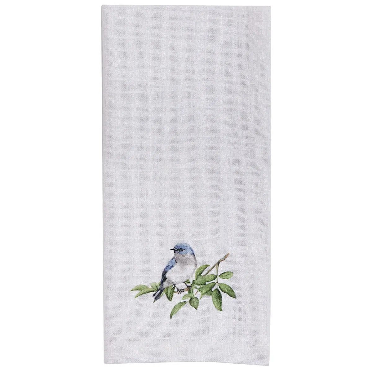 Songbird Cotton Napkin by Park Designs white napkin with bluebird on a branch motif on Tampa Home & Garden Store
