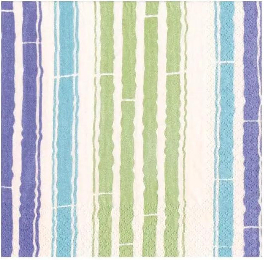 Blue and green Bamboo Stripe Cocktail Napkin with vertical stripe design for parties on Tampa Home & Garden Store