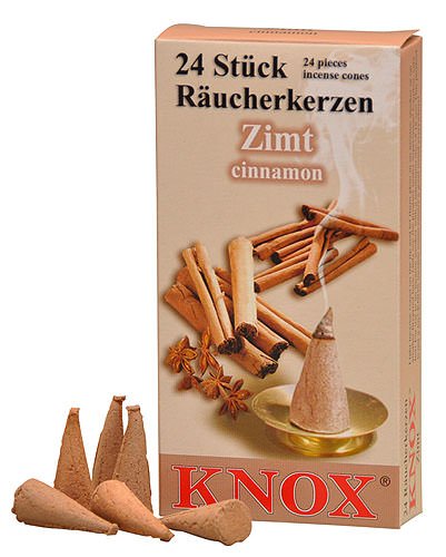 Cônes d'encens parfumés allemands Knox (paquet de 24) - Cannelle