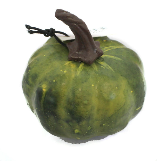 Green yellow round artificial gourd with brown stem and hanging string for fall decor on Tampa Home & Garden Store