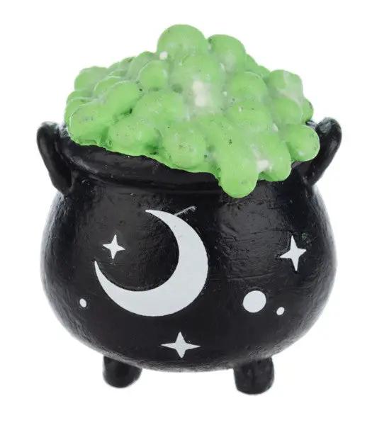 Witch's Cauldron Glow in the Dark Charm black cauldron with green bubbling moon on Tampa Store on Tampa Home & Garden Store
