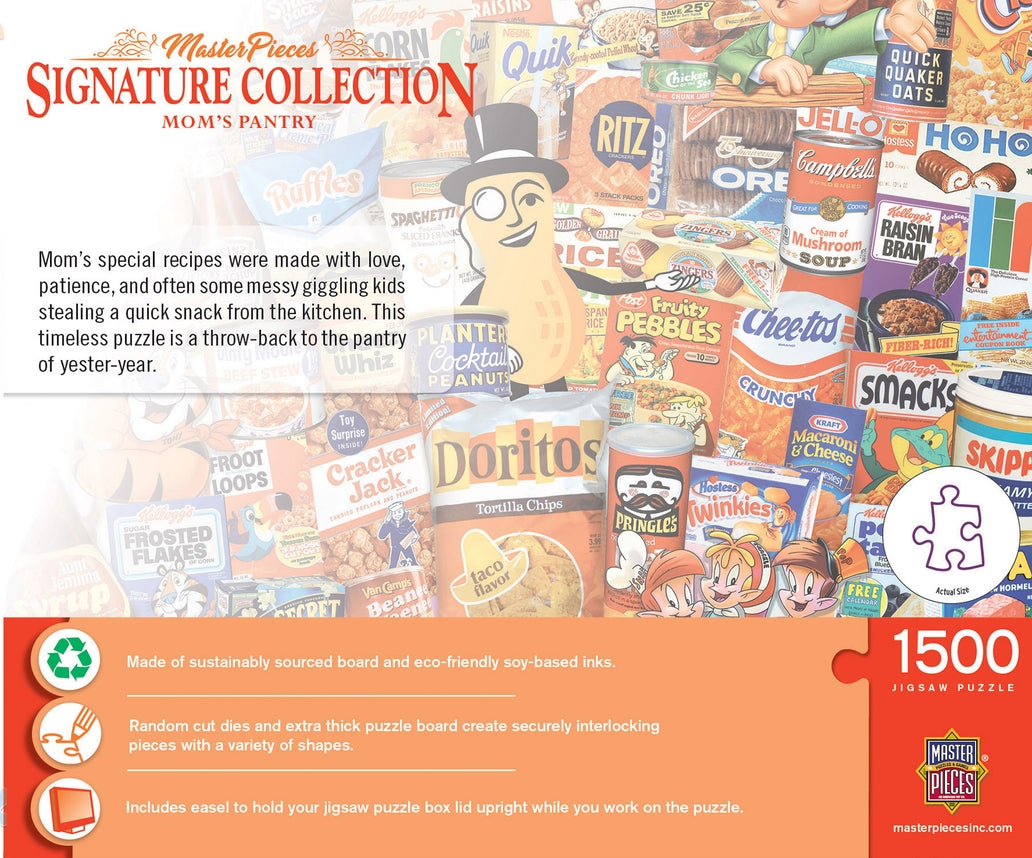 MasterPieces Signature Collection Mom's Pantry 1500-piece puzzle collage of snack packaging on Tampa Home & Garden Store