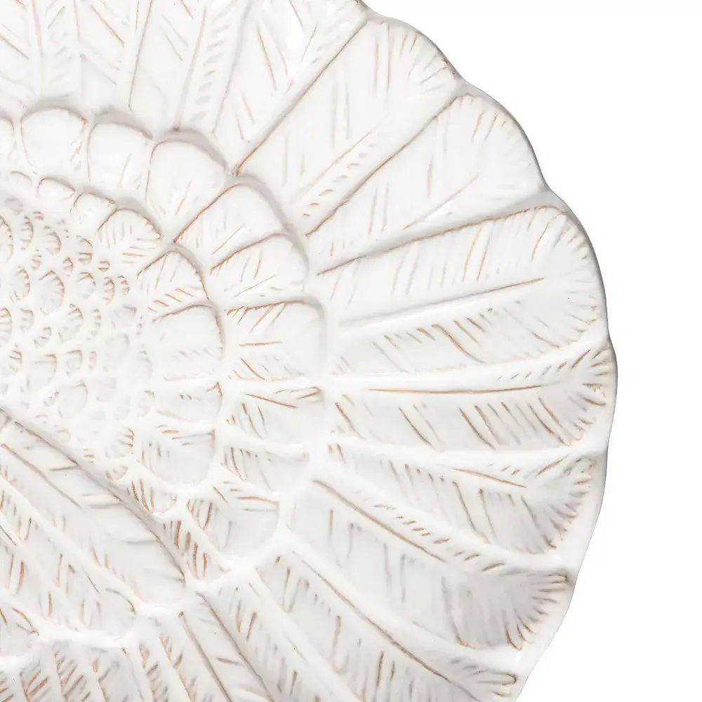 Stoneware Turkey Platter with Feather Details, white ceramic serving platter with feathers on Tampa Home & Garden Store