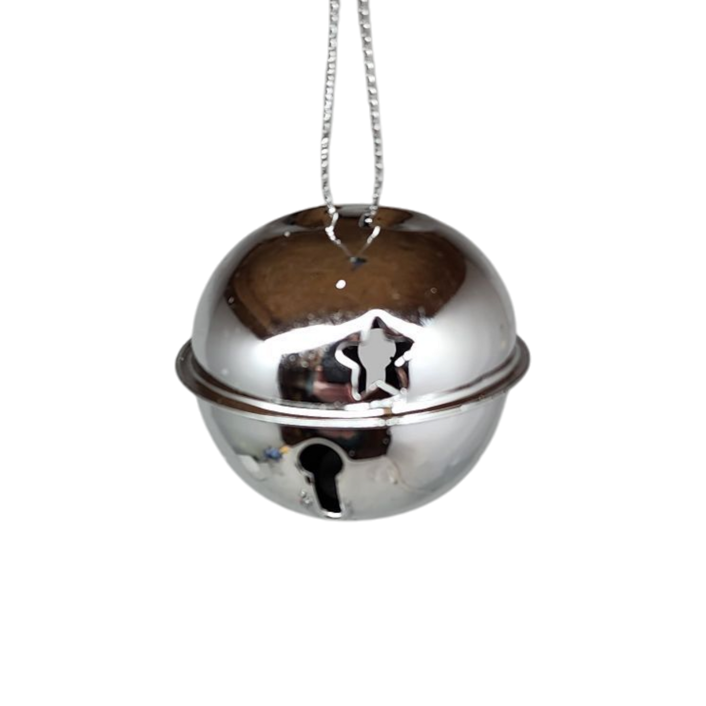 Jingle bell ornament silver metal with hanging loop on Tampa Home & Garden Store
