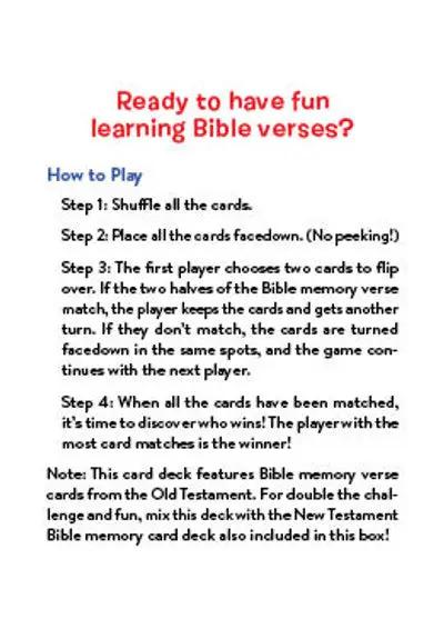 Bible Memory Match Game for Kids and Families card game with step-by-step play rules on Tampa Home & Garden Store
