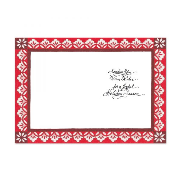 Nutcracker Holiday Card Set by Jim Shore; red border frames white card with scripted greeting on Tampa Home & Garden Store