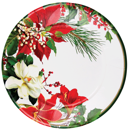 Platos de ensalada y postre de jardín navideño