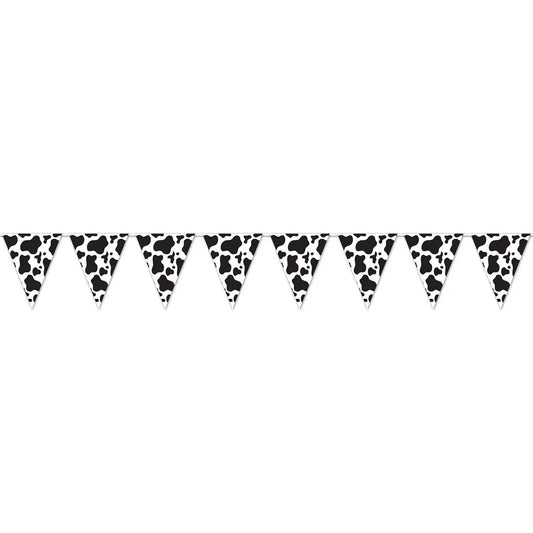 Cow Print Pennant Banner with black cow spots on triangle flags by The Country Christmas Loft on Tampa Home & Garden Store