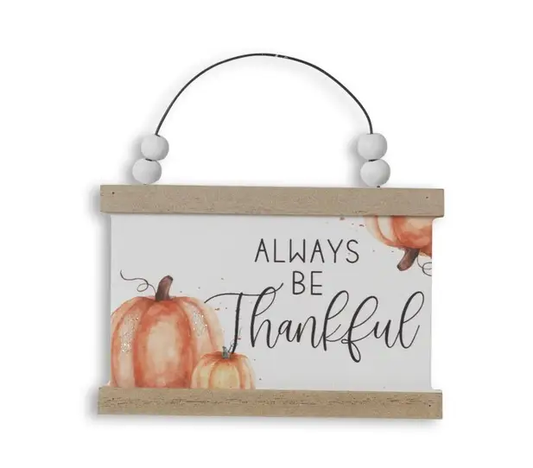 Autumn Blessings Petite Sign with Beaded Hanger, pumpkins and Always Be Thankful, 4.5 in on Tampa Home & Garden Store