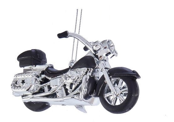 Red and Black Motorcycle Christmas ornament with chrome finish and black seat by Kurt Adler on Tampa Home & Garden Store