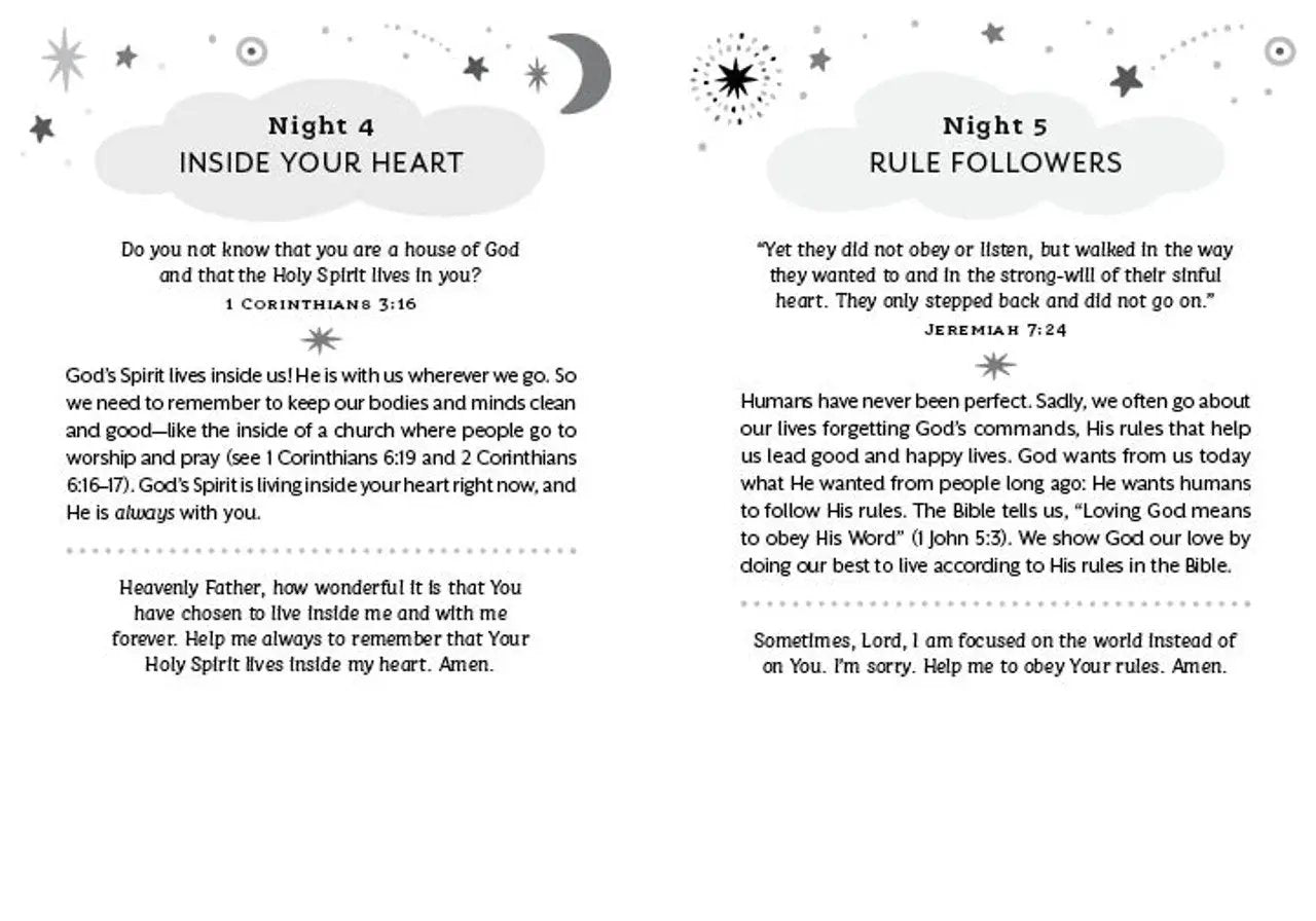 Print book: 365 Bedtime Devotions for Pre-Teen Boys, two-page black-and-white spread on Tampa Home & Garden Store