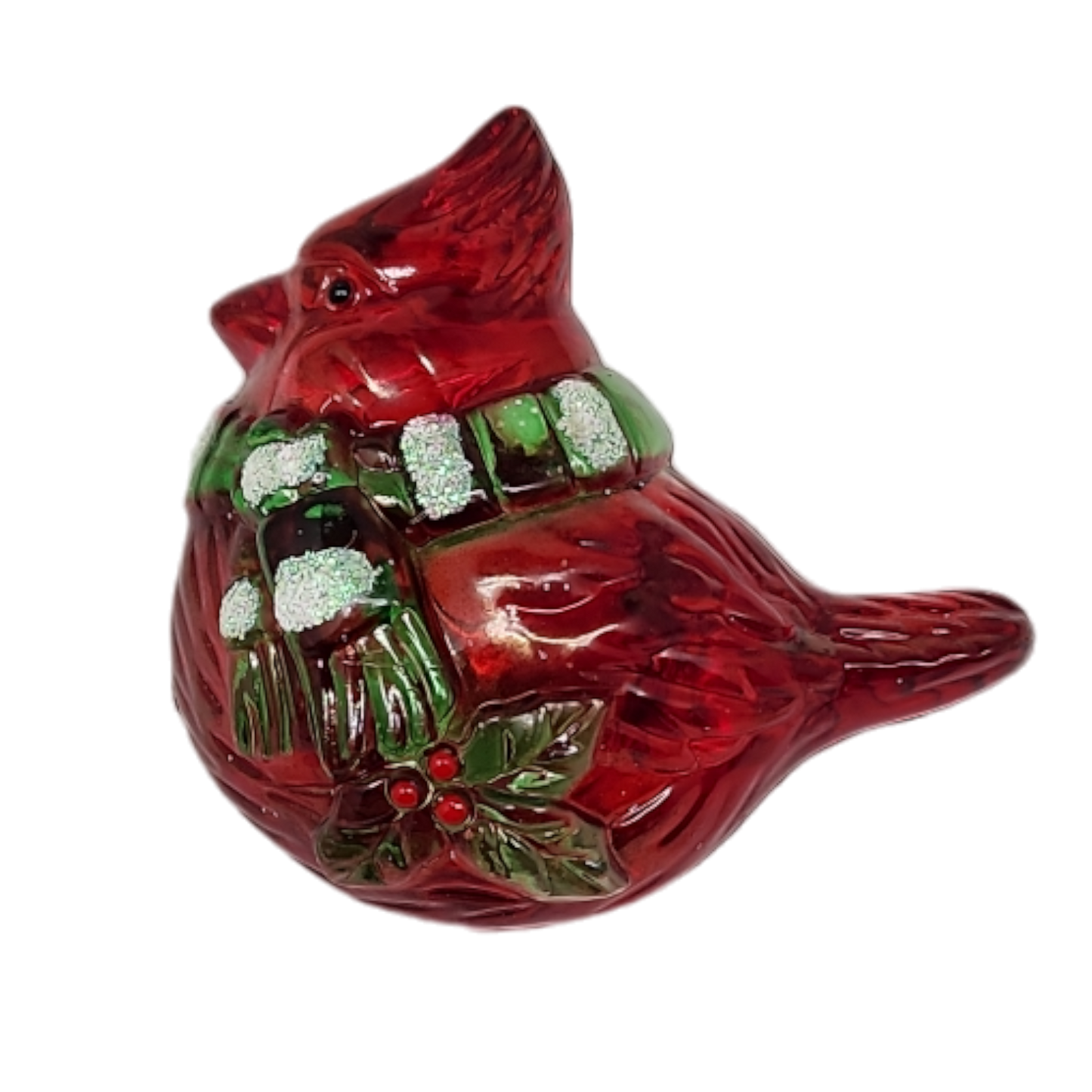 Cardinal acrylic LED Christmas pin with holly leaves by The Country Christmas Loft on Tampa Home & Garden Store