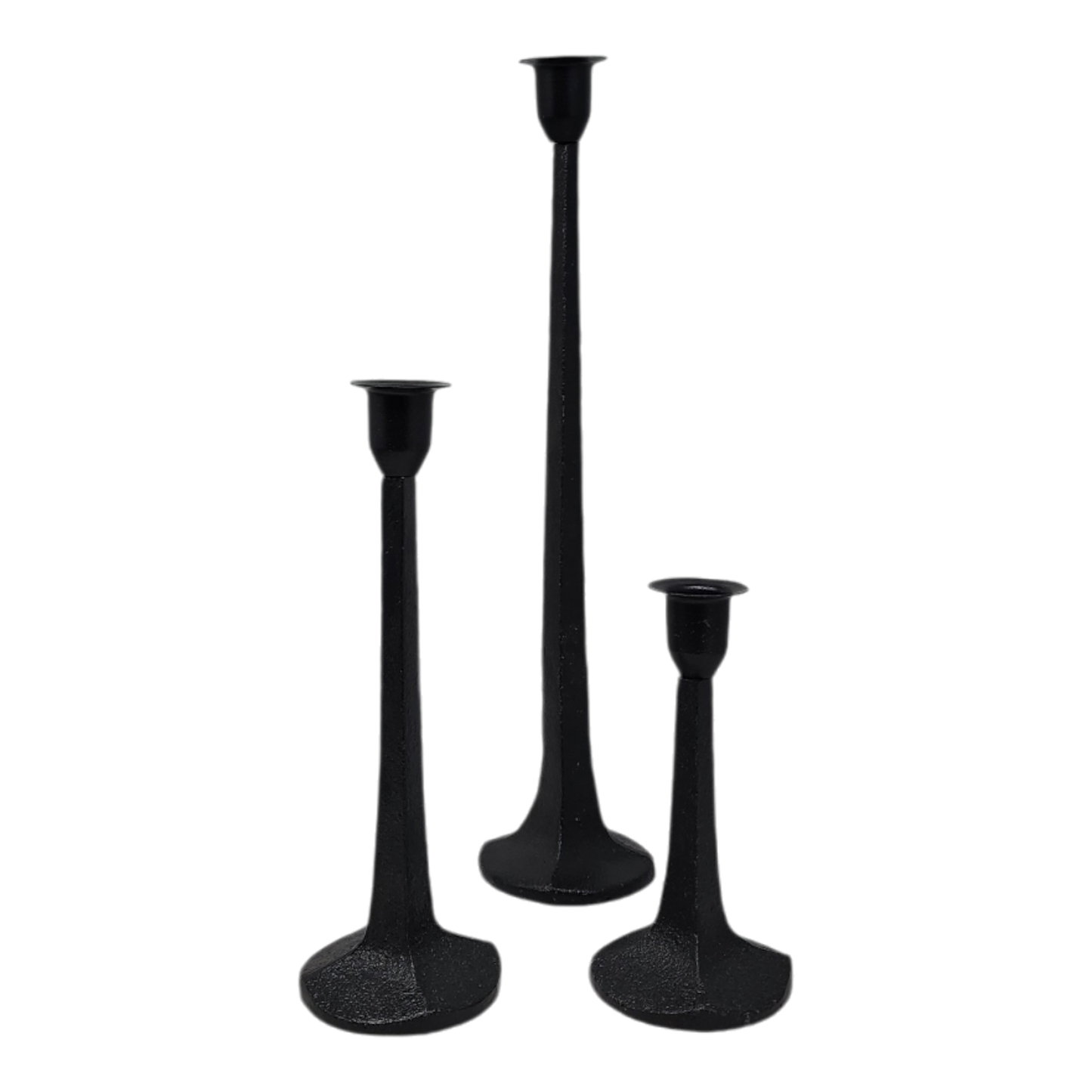 Iron candle holder set, black iron, 3-piece with tall, medium, small heights on Tampa Home & Garden Store