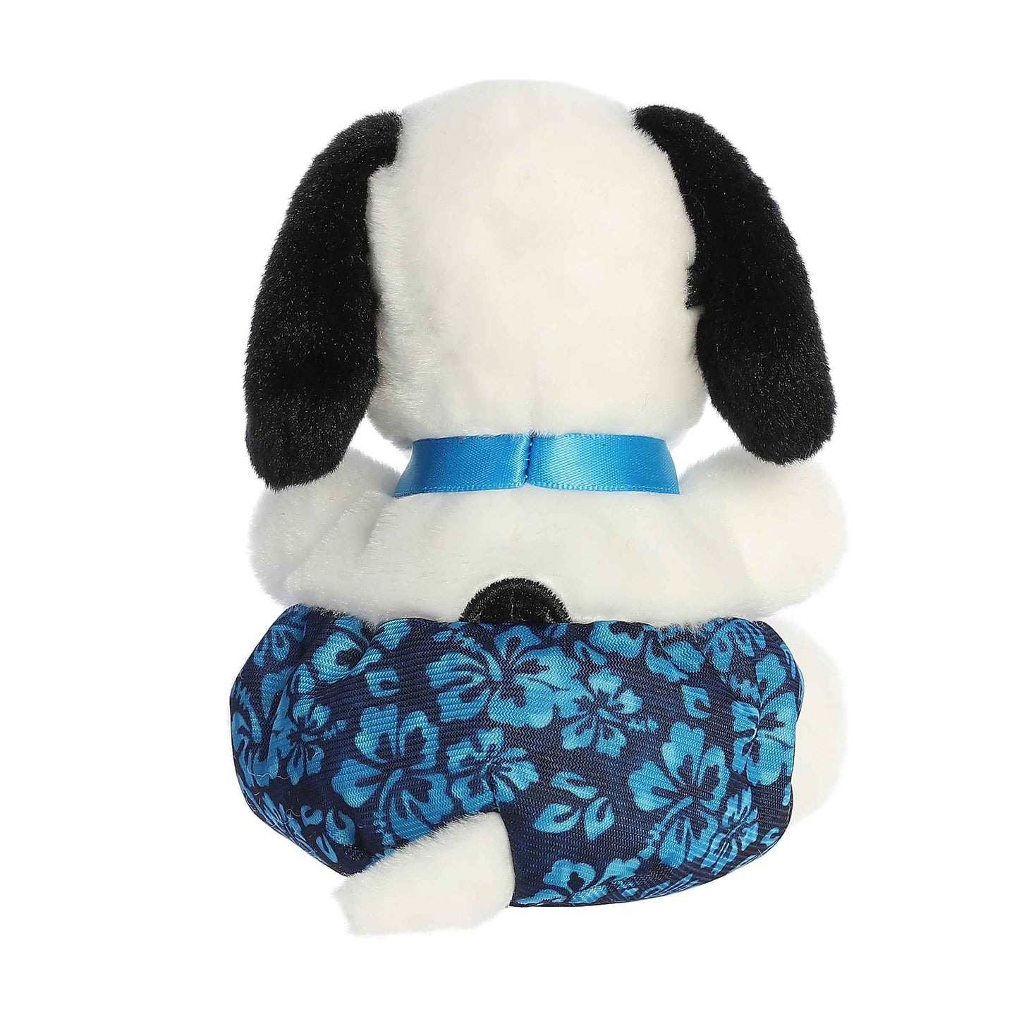 Snoopy Surfer Palm Pal plush with white body, black ears and blue floral skirt on Tampa Home & Garden Store