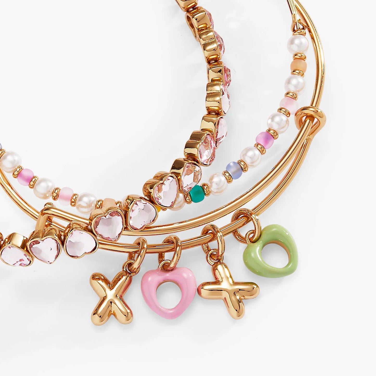 XOXO Bracelet Set of 3 Beaded and Heart Charms