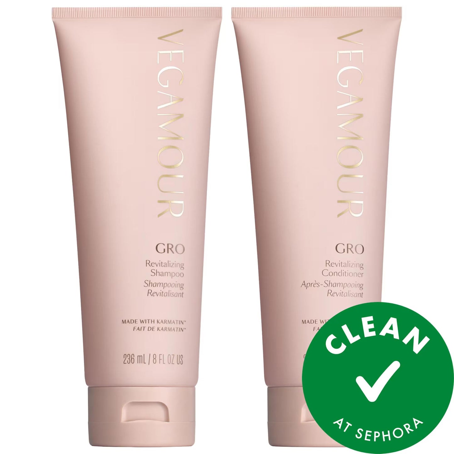 GRO Revitalizing Shampoo & Conditioner set in two pink tubes on Tampa Home & Garden Store