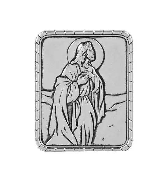 Lord's Prayer token keepsake pendant, rectangular silver-tone frame with praying figure on Tampa Home & Garden Store
