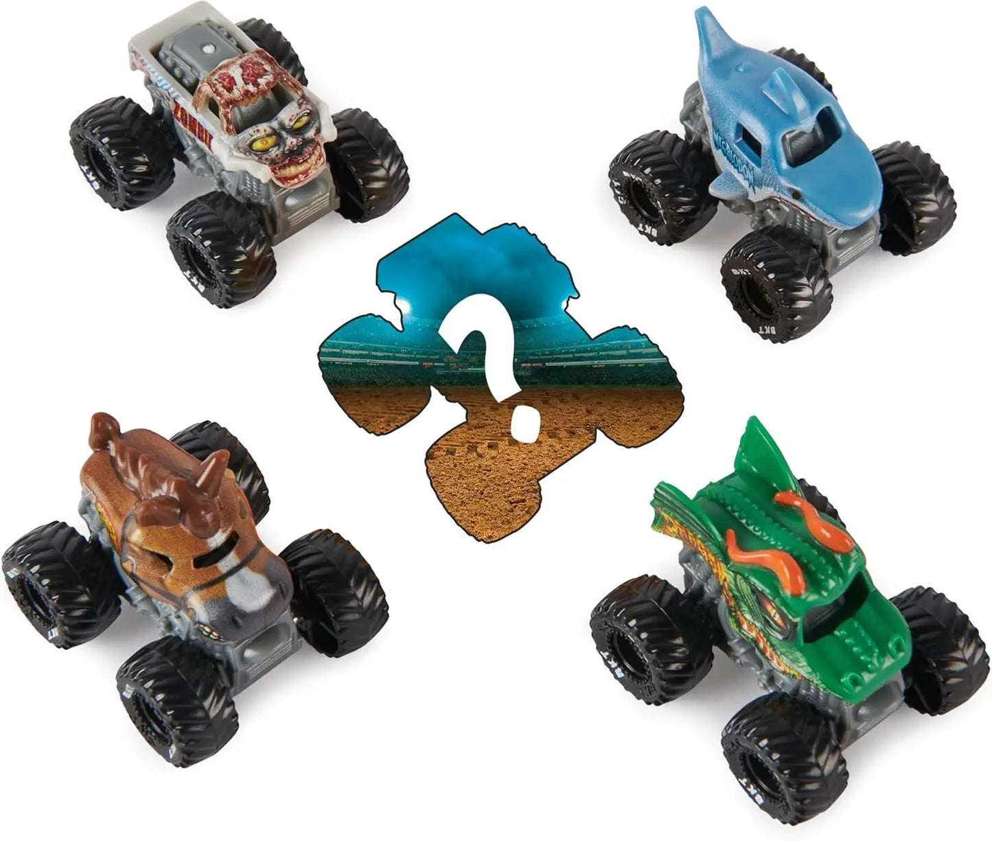 Monster Jam Mini 5 Pack Trucks 1:87 scale; five colorful monster trucks in blue, green, brown on Tampa Home & Garden Store