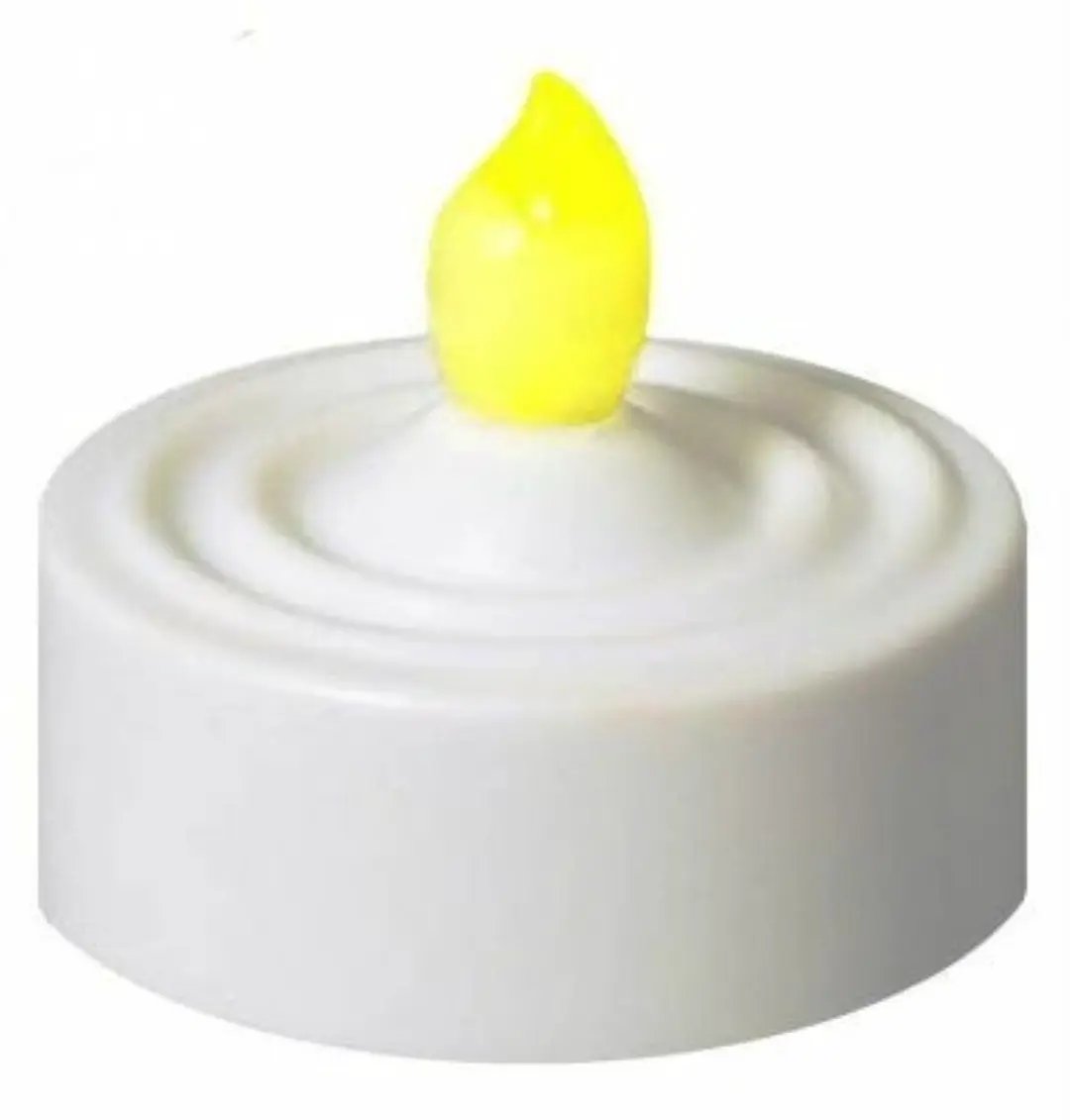 Battery Operated Flicker Flame Tea Light Candle flameless LED with yellow flame on white base on Tampa Home & Garden Store